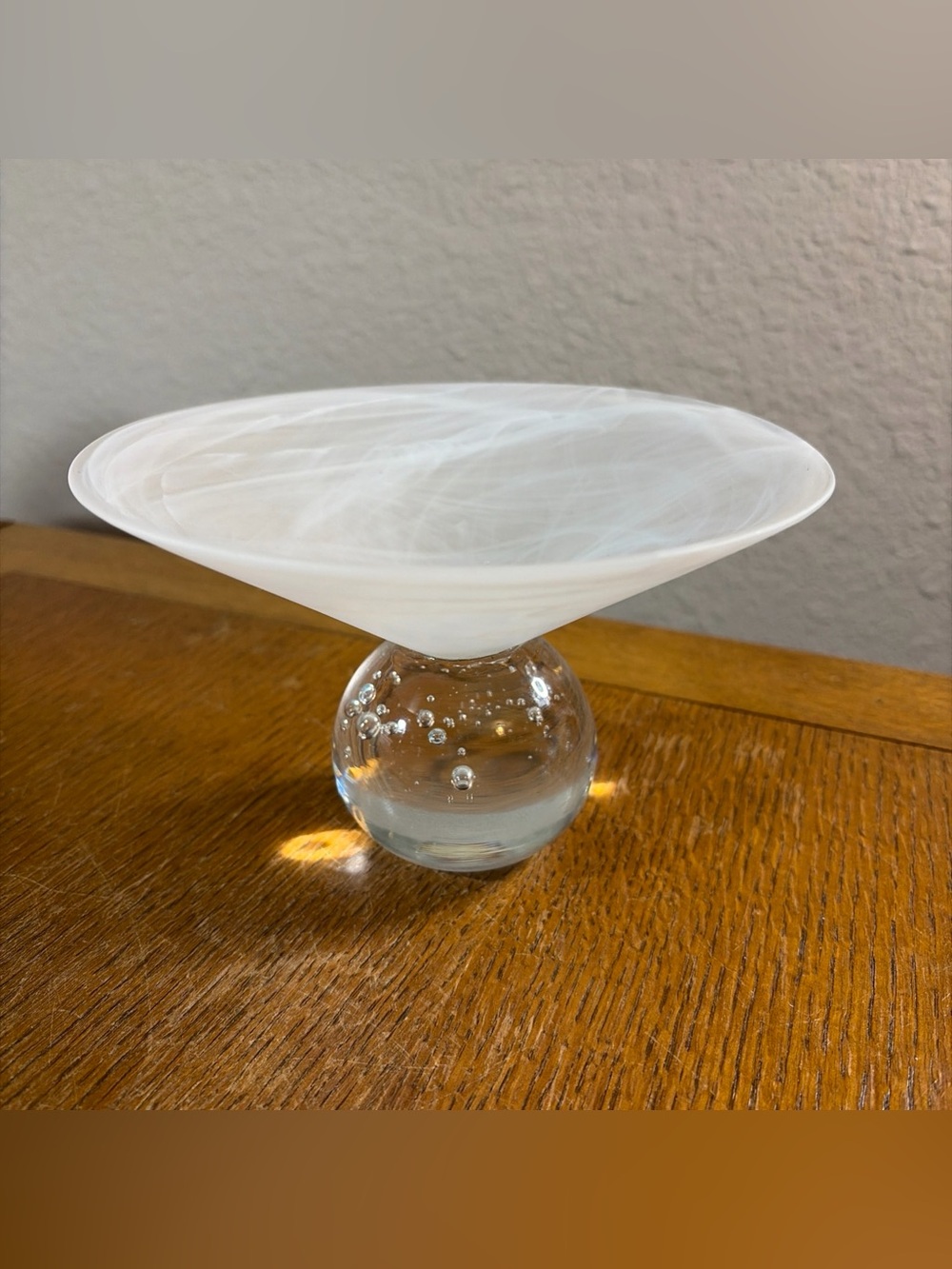 Italian Decorative Frosted Glass Bowl with Bubble Ball Glass Base Royal Gallery